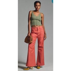 Pilcro Painted Puddle Flare Cargo Pants Womens Size 28 Burnt Orange Boho